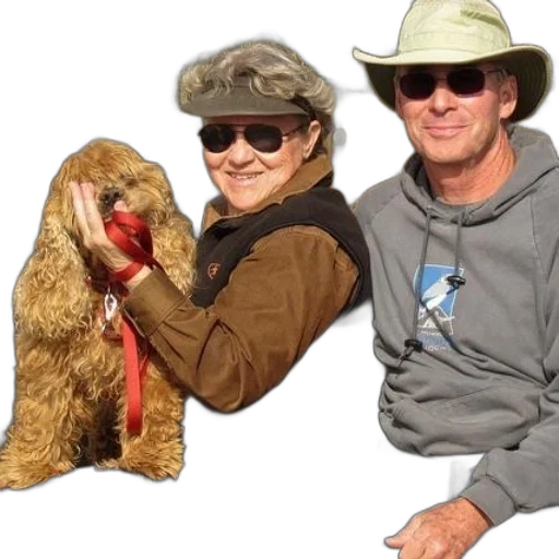 jacket, animal, hat, staff, older, couple, sits, bench transparent PNG cut-out