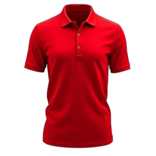 3d render, red, polo, shirt, collar, buttons, displayed, against transparent PNG cut-out