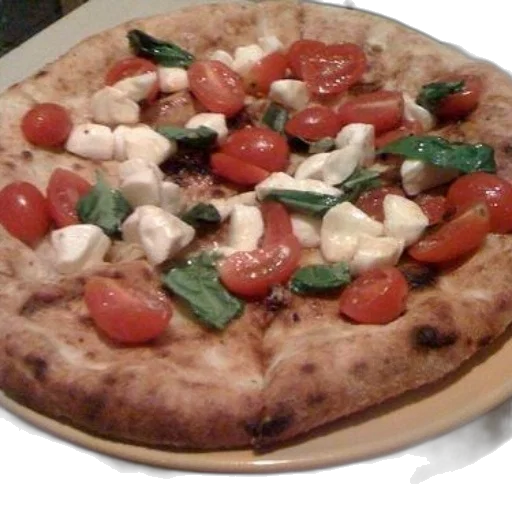 food, 3d render, photorealistic, pizza, tomatoes, mozzarella, basil, plate transparent PNG cut-out