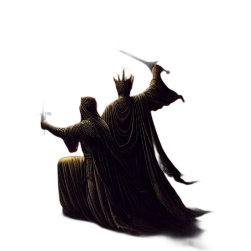 crown, staff, sword, dress, concept art, fantasy art, pixel art, 3d render transparent PNG cut-out