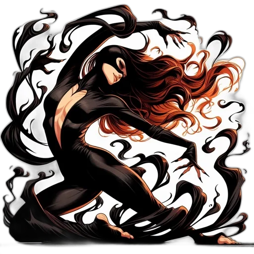 hair, comic book art, concept art, fantasy art, pixel art, fire, dark, woman transparent PNG cut-out