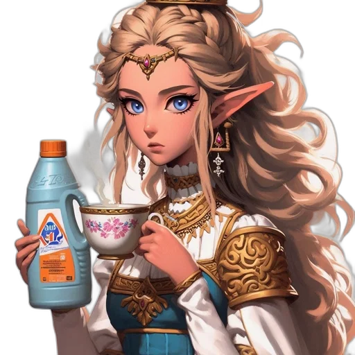 bottle, dress, crown, hair, fantasy art, concept art, pixel art, anime transparent PNG cut-out