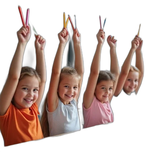 staff, weapon, group, children, sitting, table, their, arms transparent PNG cut-out