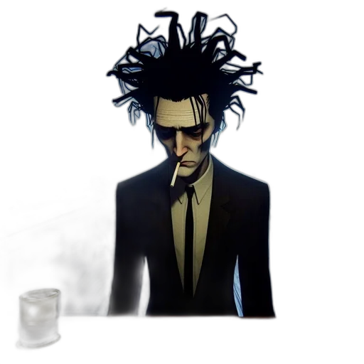 mask, hair, jacket, face, concept art, comic book art, pixel art, cartoon transparent PNG cut-out