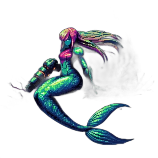 creature, dragon, staff, hair, concept art, fantasy art, pixel art, vaporwave transparent PNG cut-out