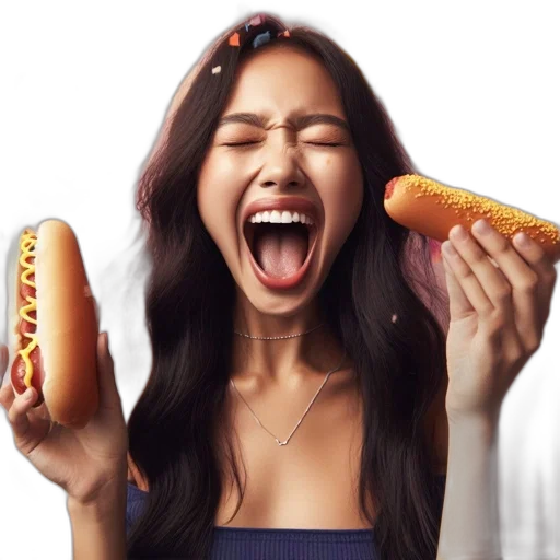 food, photorealistic, young, woman, blue, sleeveless, top, her transparent PNG cut-out