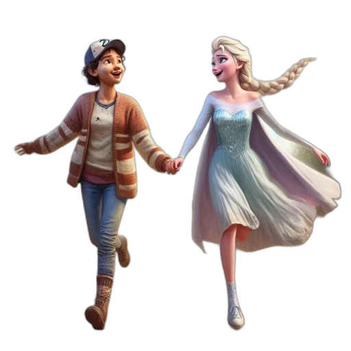 3d render, concept art, fantasy art, pixel art, snow, two, animated, females transparent PNG cut-out