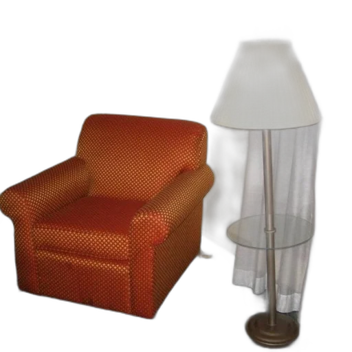 furniture, 3d render, photorealistic, earth tones, cozy, red, armchair, sits transparent PNG cut-out