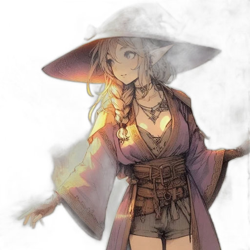 dress, staff, hat, umbrella, concept art, fantasy art, anime, watercolor transparent PNG cut-out