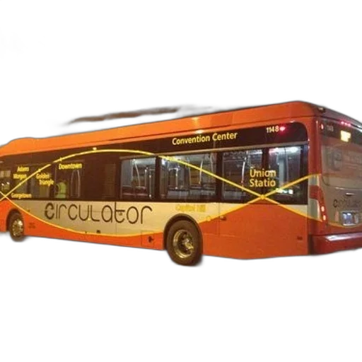 3d render, photorealistic, concept art, red, circulator, bus, parked, night transparent PNG cut-out