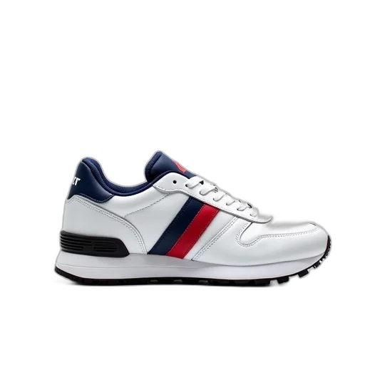 shoes, white, sneaker, blue, red, logo, side, black transparent PNG cut-out