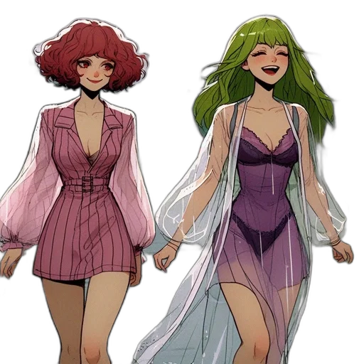dress, concept art, comic book art, cartoon, anime, green, earth tones, colorful transparent PNG cut-out