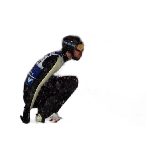 robot, snow, skier, crouches, front, digital, display, reads transparent PNG cut-out