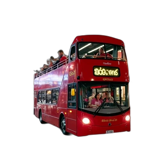 staff, photorealistic, 3d render, concept art, cartoon, city street, red, double-decker transparent PNG cut-out