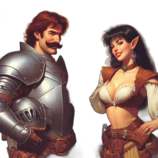 sword, fantasy art, concept art, comic book art, pixel art, fire, two, characters transparent PNG cut-out