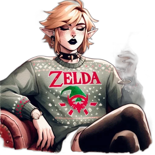 pixel art, concept art, fantasy art, vaporwave, green, individual, elf-like, ears transparent PNG cut-out