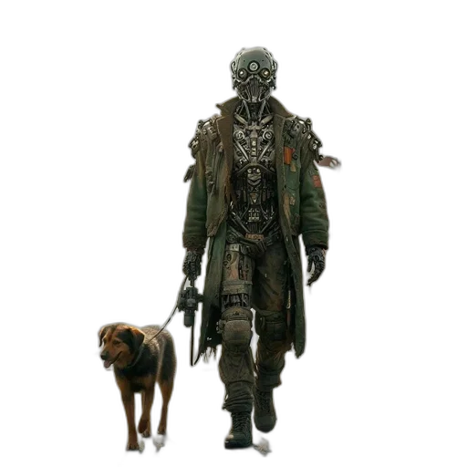 creature, animal, jacket, mask, concept art, cyberpunk, 3d render, fantasy art transparent PNG cut-out