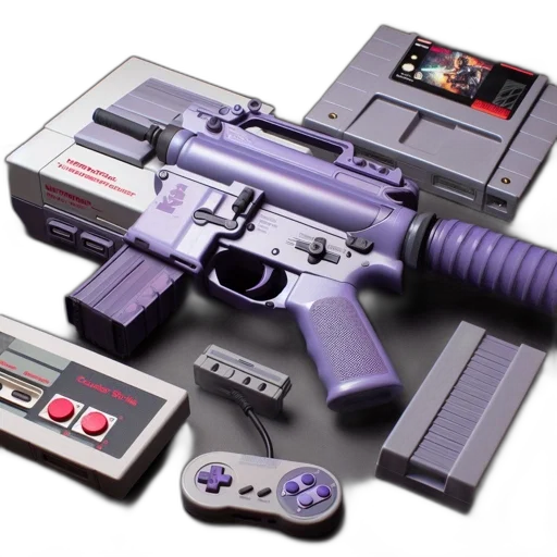 weapon, vaporwave, concept art, nes, console, has, modified, into transparent PNG cut-out