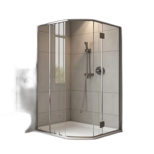 3d render, photorealistic, bathroom, corner, shower, stall, tile, flooring transparent PNG cut-out
