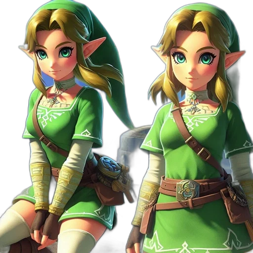dress, concept art, 3d render, fantasy art, pixel art, green, two, links transparent PNG cut-out