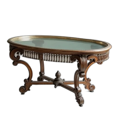 furniture, crown, vintage, wrought, glass, oval, coffee, table transparent PNG cut-out