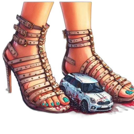 shoes, car, dress, concept art, photorealistic, cyberpunk, watercolor, artistic transparent PNG cut-out