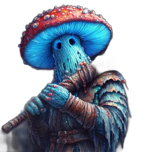 creature, hat, mask, staff, concept art, fantasy art, pixel art, watercolor transparent PNG cut-out