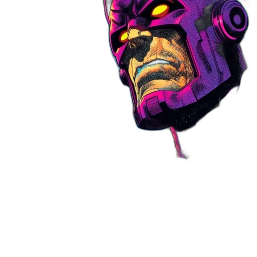 mask, face, robot, weapon, comic book art, concept art, cyberpunk, 3d render transparent PNG cut-out