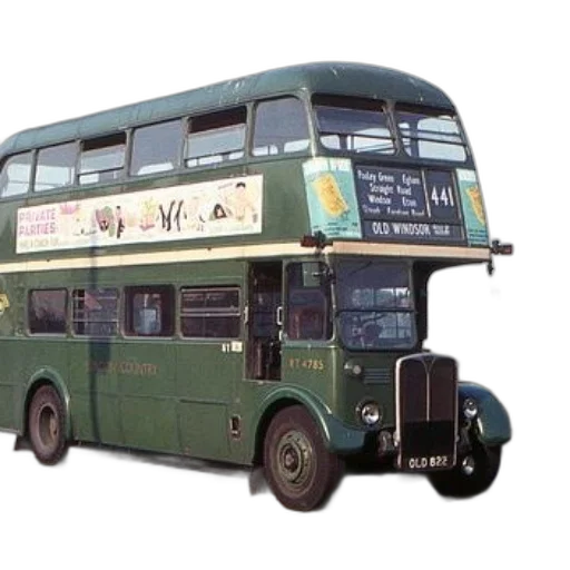 photorealistic, concept art, 3d render, vintage, green, double-decker, bus, advertisement transparent PNG cut-out