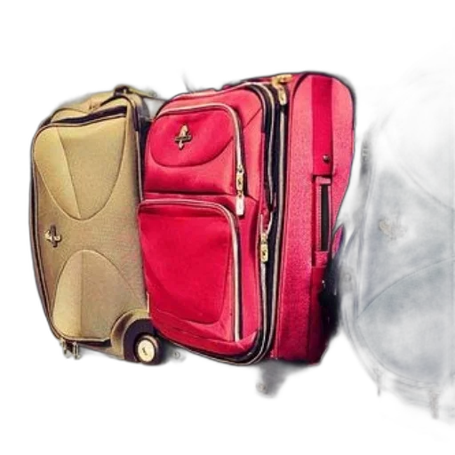 red, three, suitcases, various, colors, lined, driveway transparent PNG cut-out