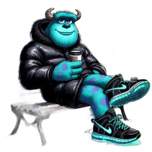 animal, creature, dragon, jacket, concept art, vaporwave, cartoon, 3d render transparent PNG cut-out