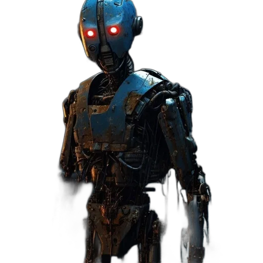 robot, staff, mask, creature, concept art, cyberpunk, 3d render, comic book art transparent PNG cut-out