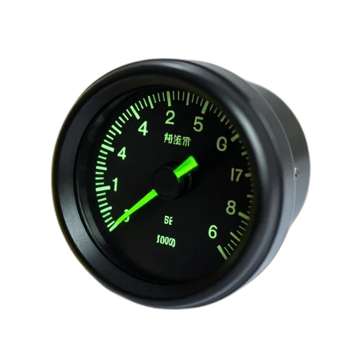 3d render, black, analog, gauge, green, needle, displayed, white transparent PNG cut-out