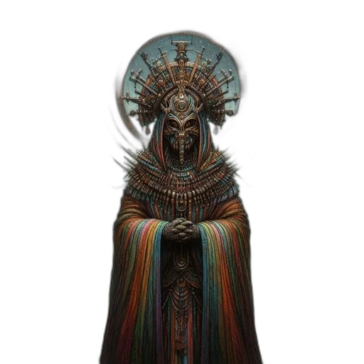 dress, mask, staff, jewelry, fantasy art, concept art, 3d render, pixel art transparent PNG cut-out