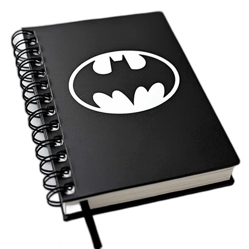 comic book art, black, white, notebook, batman, logo, cover, featuring transparent PNG cut-out