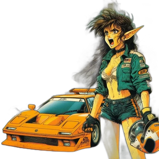 car, weapon, concept art, comic book art, cyberpunk, fantasy art, golden, urban transparent PNG cut-out