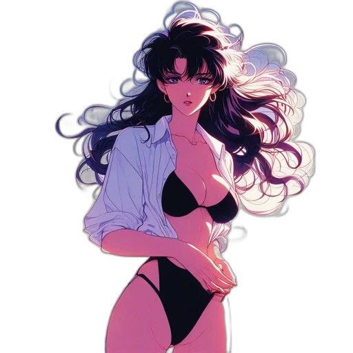 jacket, dress, hair, creature, vaporwave, concept art, anime, watercolor transparent PNG cut-out