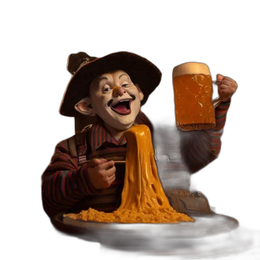 hat, food, face, concept art, photorealistic, 3d render, fantasy art, clown transparent PNG cut-out