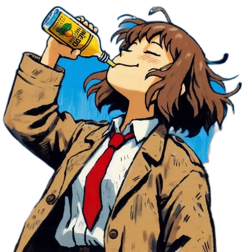 bottle, jacket, robot, food, vaporwave, anime, pixel art, concept art transparent PNG cut-out