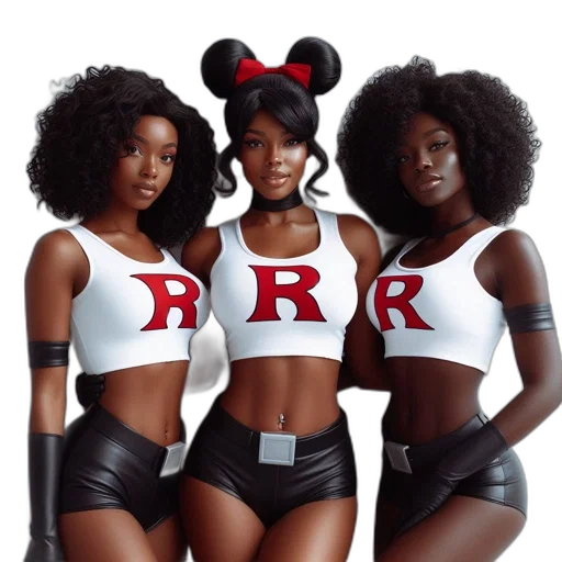 concept art, photorealistic, red, dark, three, women, matching, outfits transparent PNG cut-out