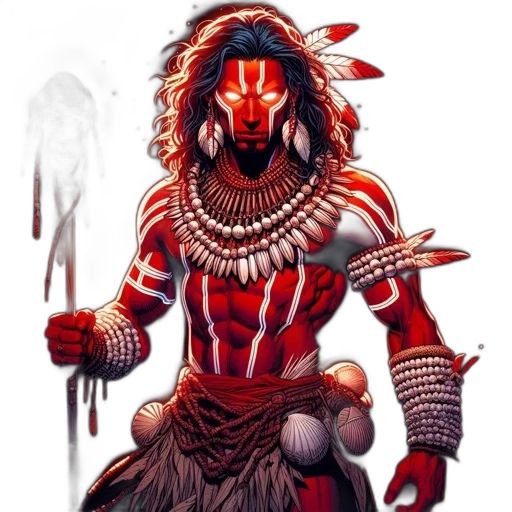 mask, staff, animal, concept art, fantasy art, comic book art, pixel art, red transparent PNG cut-out
