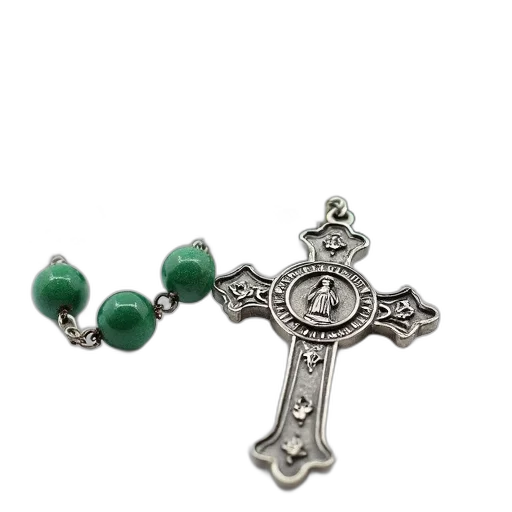 jewelry, green, close-up, view, rosary, detailed, silver, cross transparent PNG cut-out