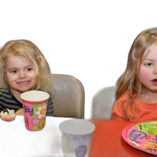 food, face, 3d render, photorealistic, two, young, girls, sit transparent PNG cut-out
