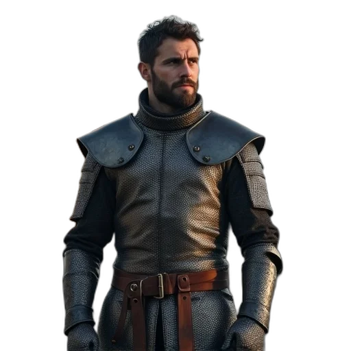 jacket, sword, staff, weapon, concept art, 3d render, fantasy art, photorealistic transparent PNG cut-out
