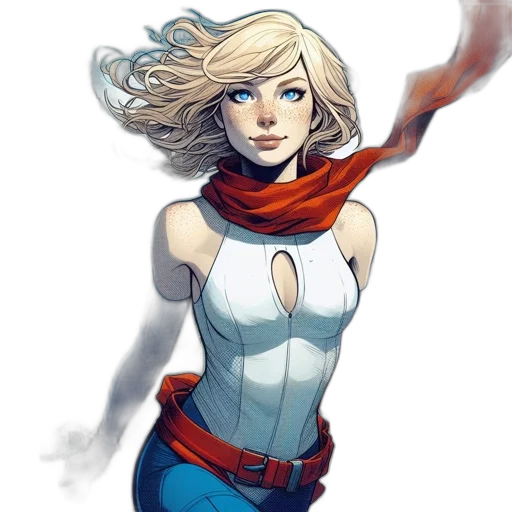 comic book art, concept art, fantasy art, cartoon, red, female, superhero, figure transparent PNG cut-out