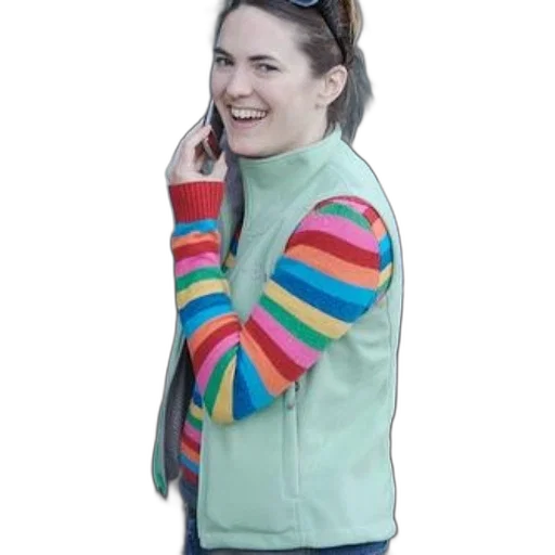 jacket, staff, dress, jewelry, neon, colorful, woman, striped transparent PNG cut-out