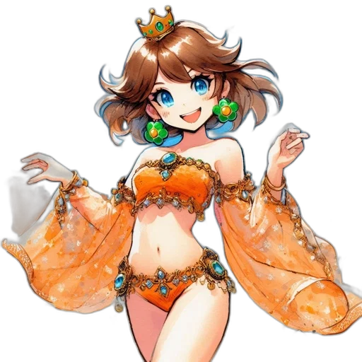dress, crown, staff, jewelry, pixel art, concept art, fantasy art, anime transparent PNG cut-out