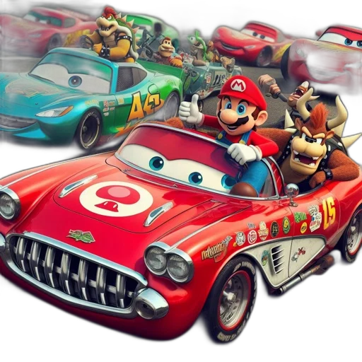 car, concept art, 3d render, mario, bowser, cross, franchise, lines transparent PNG cut-out