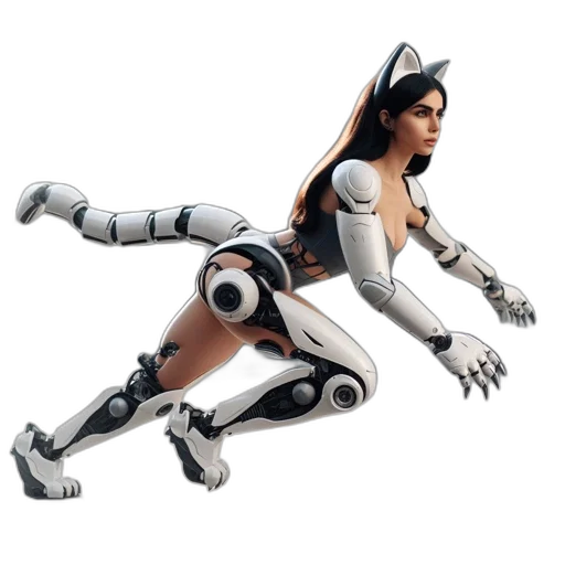 robot, concept art, 3d render, cyberpunk, comic book art, woman, wears, futuristic transparent PNG cut-out