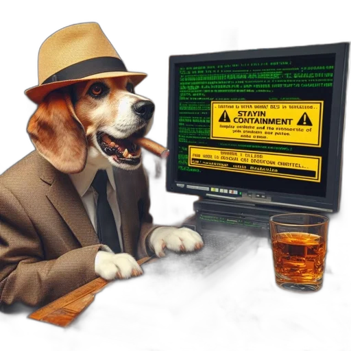 cyberpunk, anthropomorphic, dog, wearing, suit, hat, resembling, businessman transparent PNG cut-out